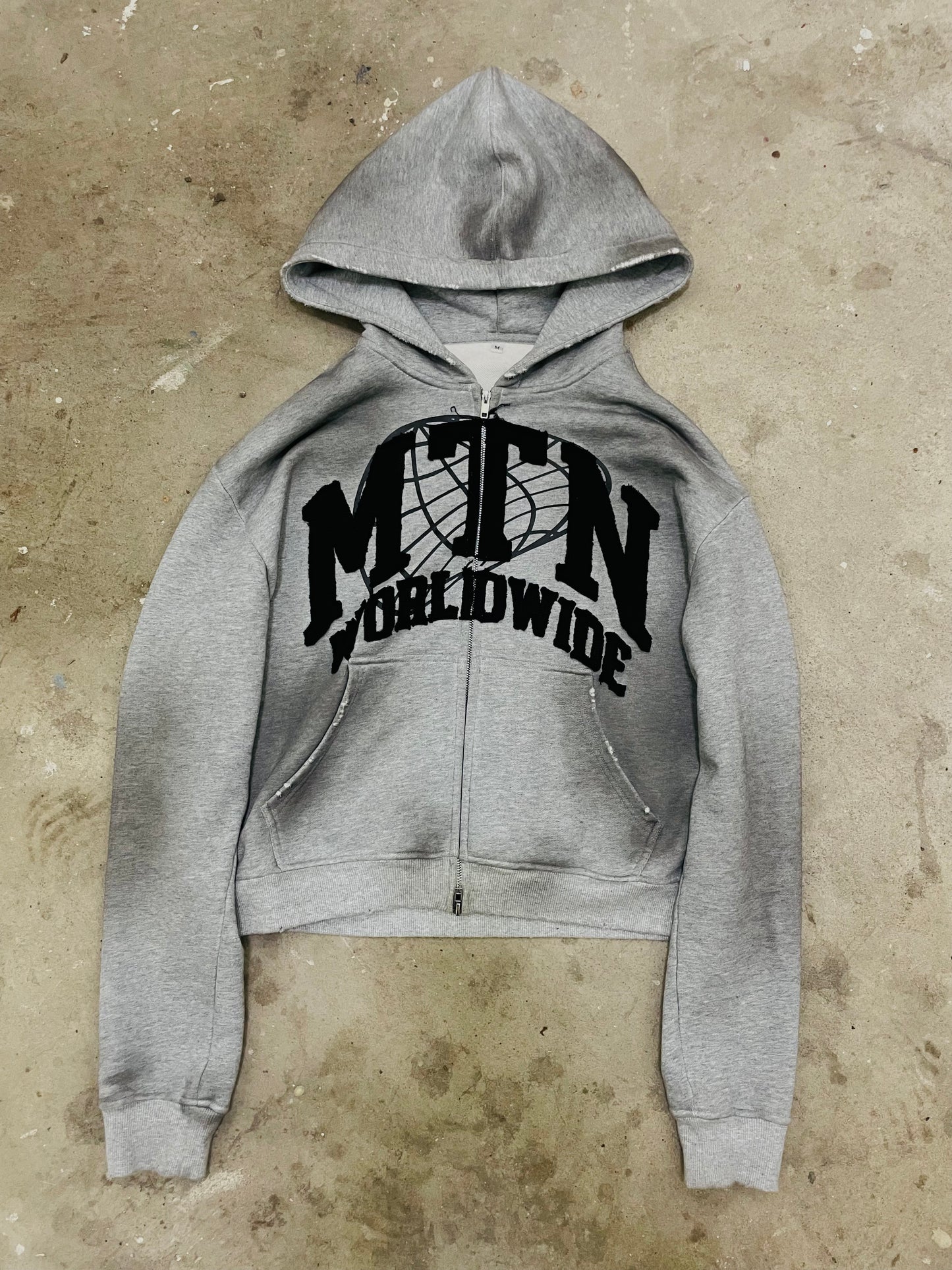 “MTN WORLDWIDE” Grey Washed Zip-up Hoodie